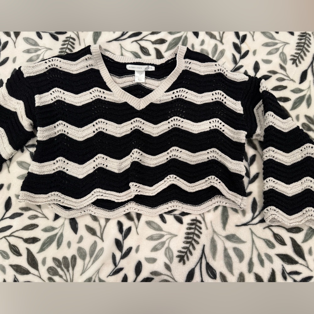 Altar'd State Black and Cream Knit Sweater